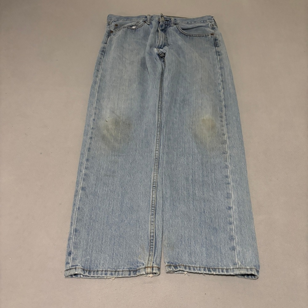 Levis 505 Regular Fit Light Wash Straight Leg Jeans Mens 34x30 Blue Denim